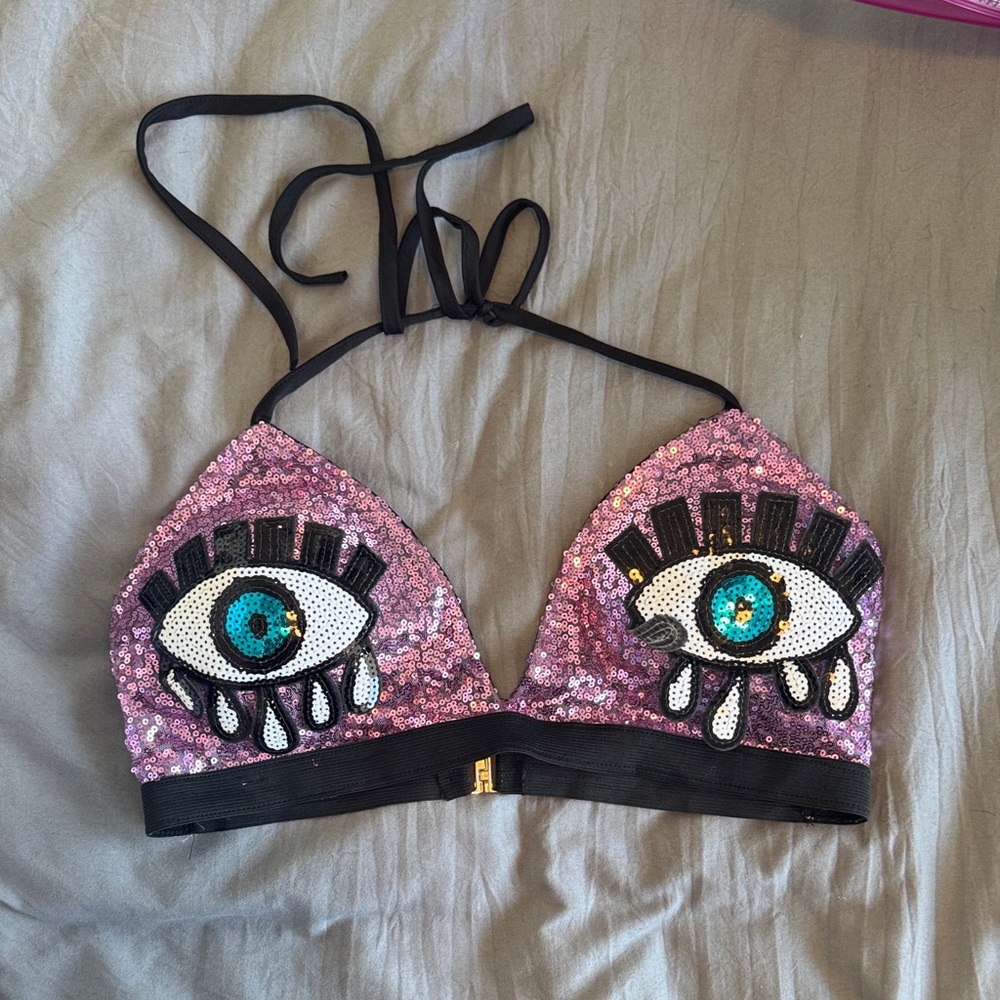 Sequin Eye Triangle Bralette - Pink